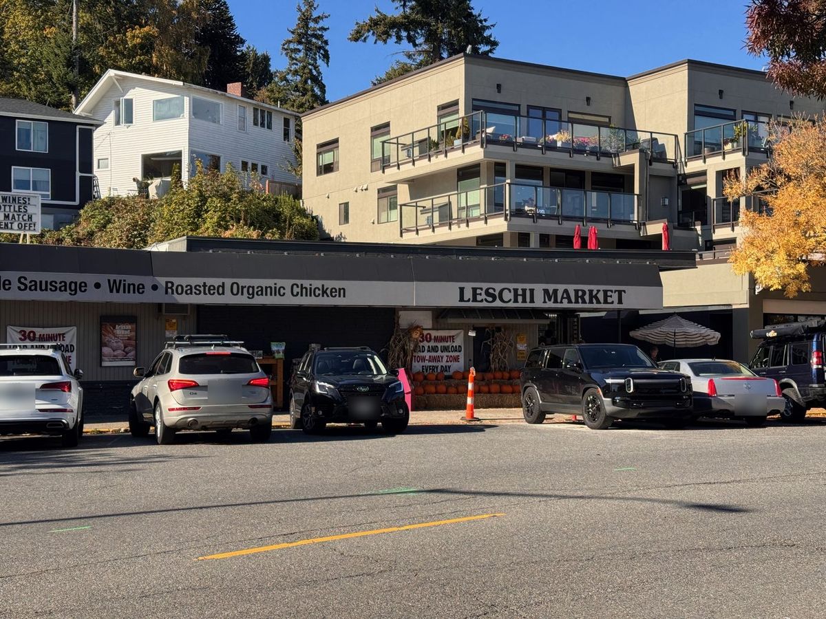 Leschi Market's storefront with pumpkins out front