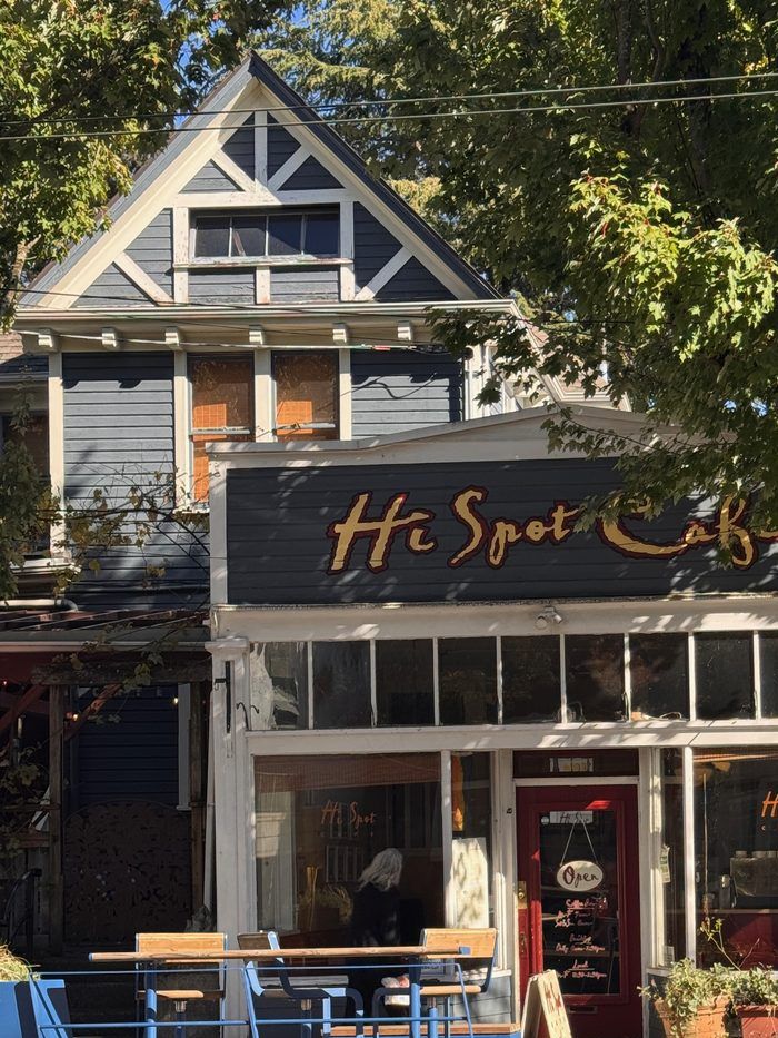 The Hi-Spot Cafe storefront with its patio on 34th Ave