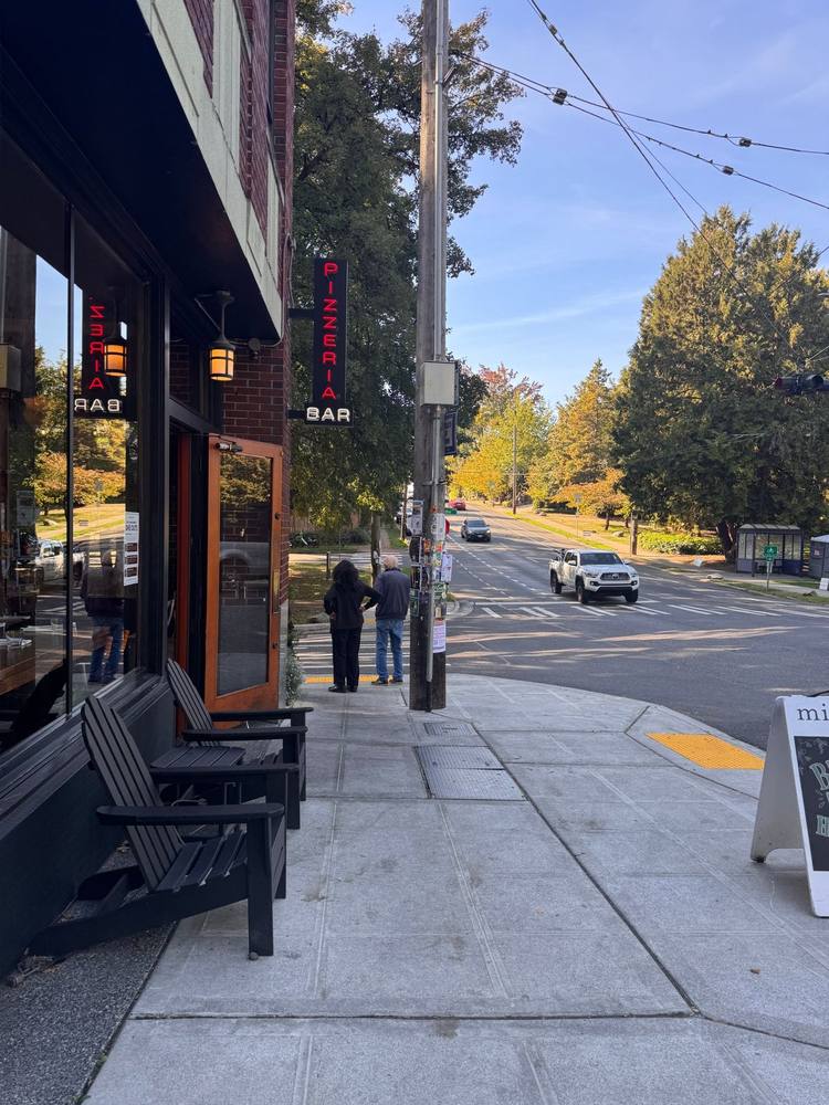The corner outside Mioposto pizzeria at the Mount Baker hub
