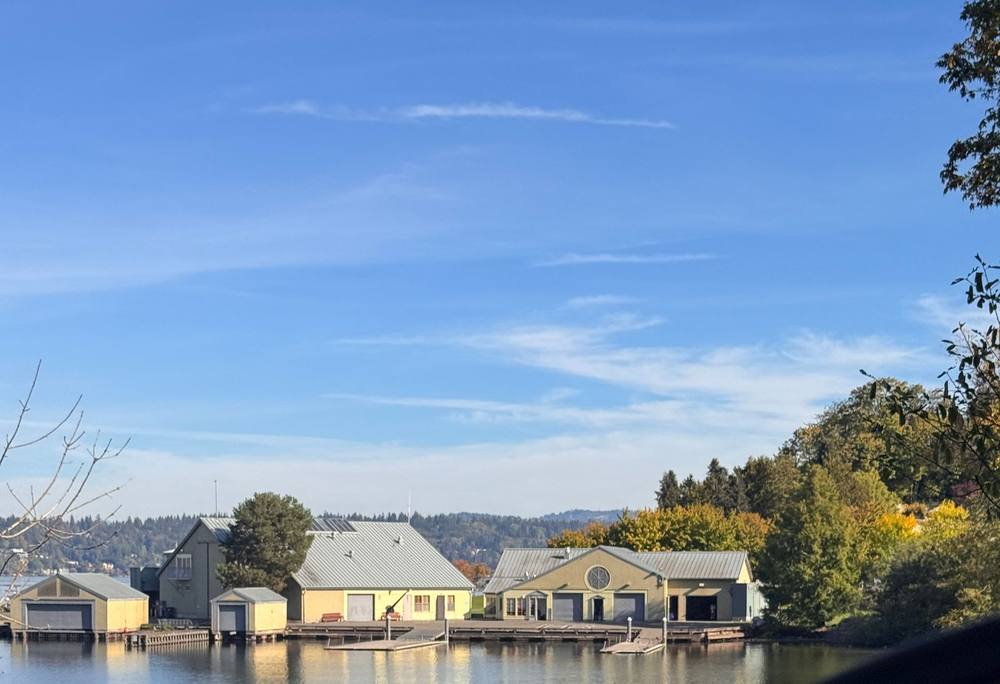 The Mount Baker Rowing and Sailing Center boathouses on Lake Washington